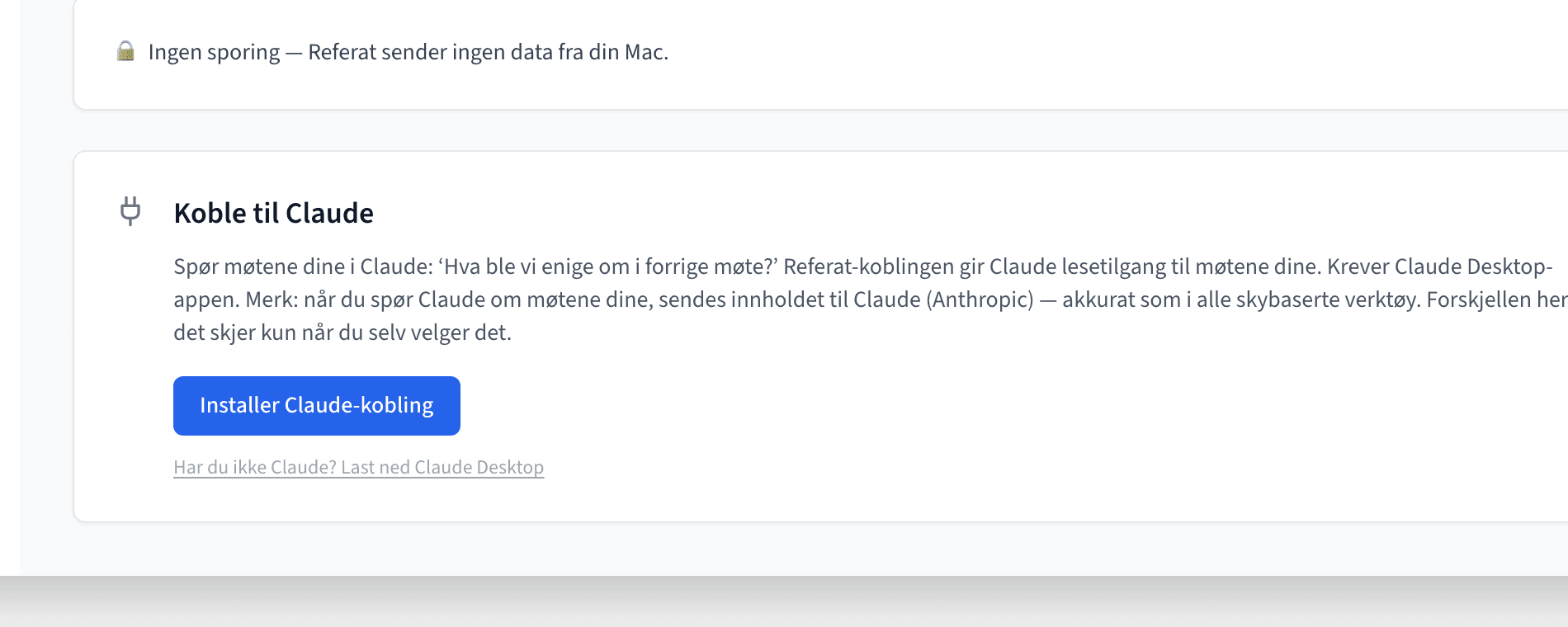 Koble til Claude-kortet i Referat